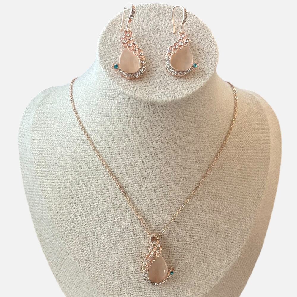 Rose Gold Teardrop Necklace & Earring Set